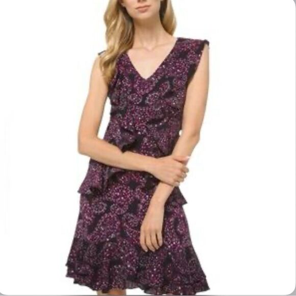 Michael Kors Purple Paisley Dress with Ruffles. - Picture 1 of 7